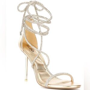 Aldo Gold Stiletto Heels Elegant Strappy Design